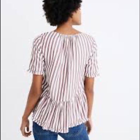 MADEWELL Women’s Stanza Striped Ruffle Hem Top Blouse Red/white stripe sz Medium - Picture 14 of 15